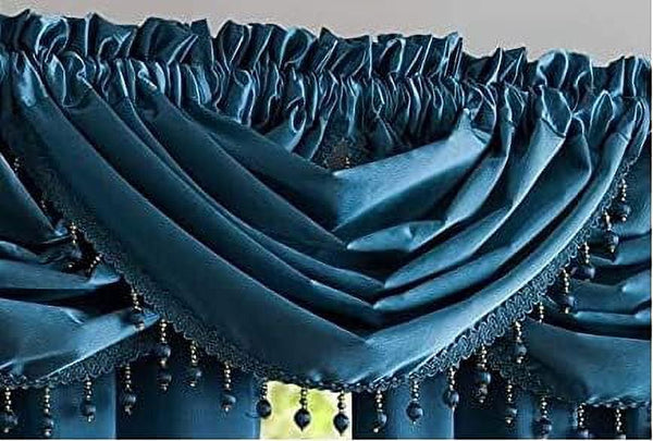 Bridget Crushed Satin Valance with Beaded Trim, Smoke Blue