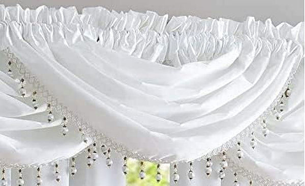 Bridget Crushed Satin Valance with Beaded Trim, White
