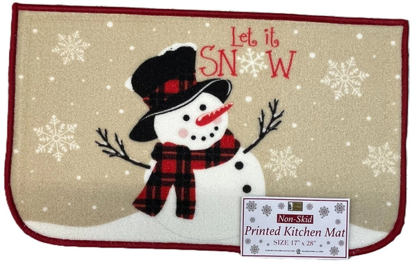 Christmas Kitchen Rug, 17" x 28" Half Moon Mat, Snowman