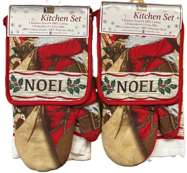 Merry Christmas 6 Piece Kitchen Set, 2 Dish Towels, 2 Pot Holders, 2 Oven Mitts - Noel