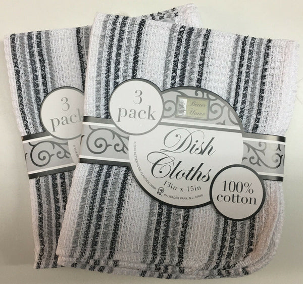 Set of 6 Extra Large Waffle Weave Dish Cloths - Black/Grey