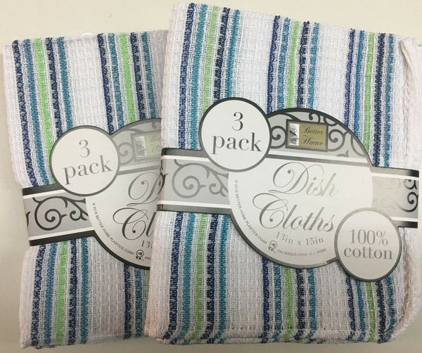 Set of 6 Extra Large Waffle Weave Dish Cloths - Blue/Green