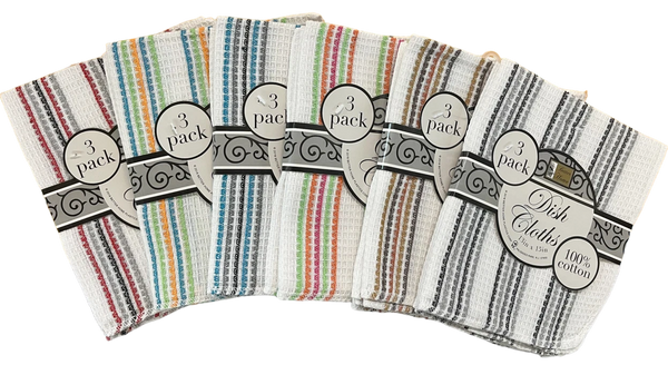 Set of 6 Extra Large Waffle Weave Dish Cloths - Blue/Orange/Green