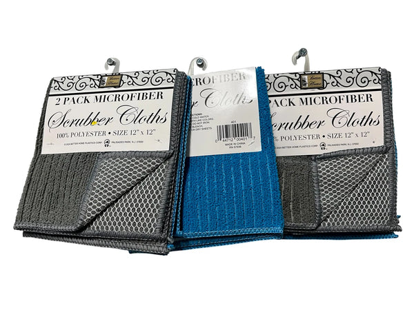 Set of 6 Scrubber Dish Cloths, Scrubbing Towels - Blue and Gray