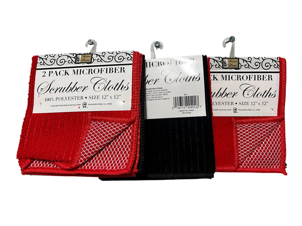 Set of 6 Scrubber Dish Cloths, Scrubbing Towels - Red and Black