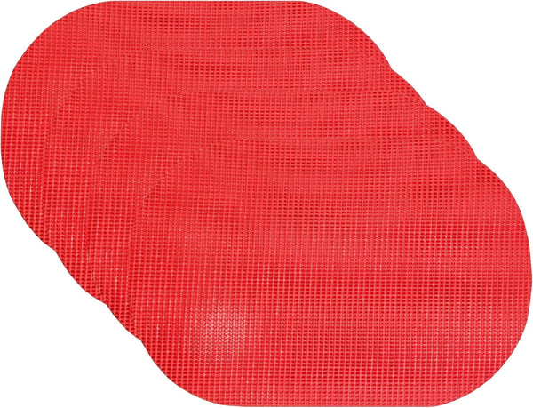 Set of 6 Waffle Weave Placemats Non Slip Oval Place Mats, Red