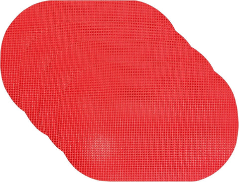 Set of 6 Waffle Weave Placemats Non Slip Oval Place Mats, Red