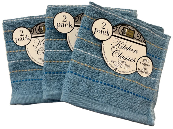 Set of 6 Cotton Blend Dish Cloths - Blue