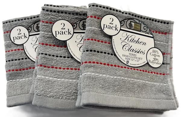Set of 6 Cotton Blend Dish Cloths - Gray