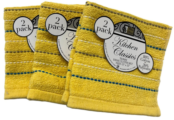 Set of 6 Cotton Blend Dish Cloths - Yellow