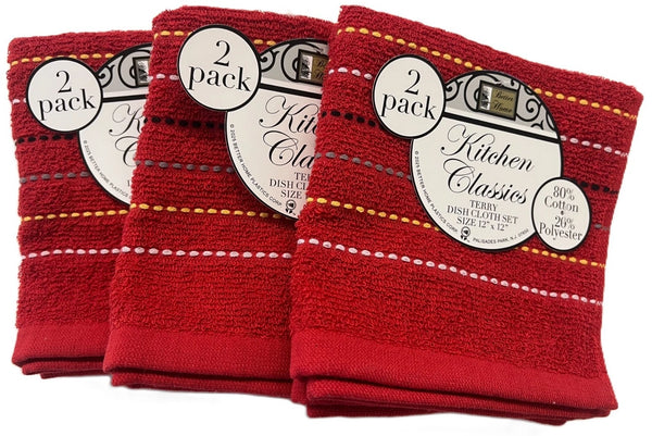 Set of 6 Cotton Blend Dish Cloths - Red