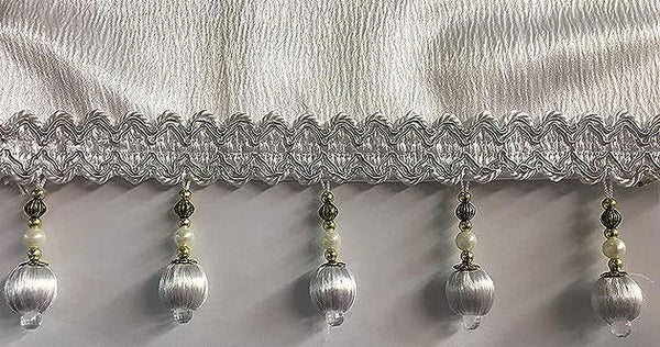 Bridget Crushed Satin Valance with Beaded Trim, White