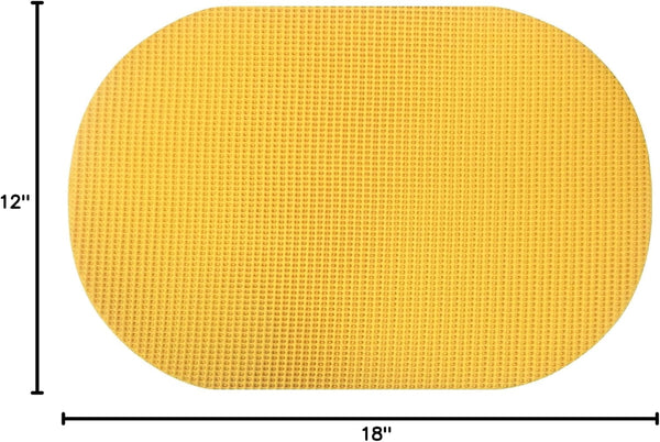 Set of 6 Waffle Weave Placemats Non Slip Oval Place Mats, Yellow