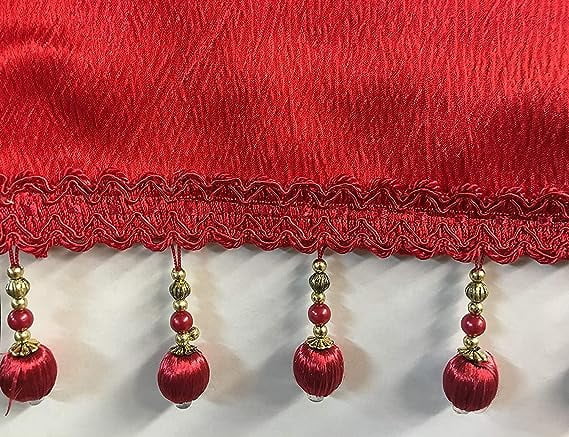 Bridget Crushed Satin Valance with Beaded Trim, Red