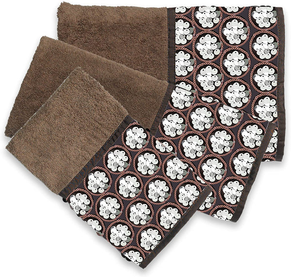Sinatra 3 Piece Bath Towel, Hand Towel and Fingertip Towel Set, ORB Brown with Sequins