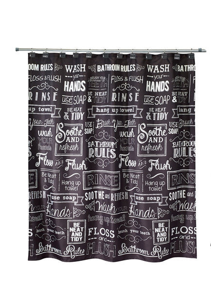 Avanti Linens Chalk It Up Shower Curtain, Shower Hooks, Rug, Bath Towel, Hand Towel and Finger Tip Towel, Black and White