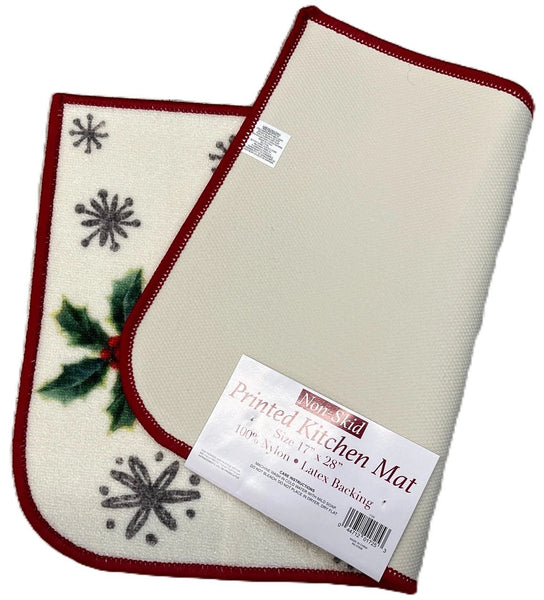 Christmas Kitchen Rug, 17" x 28" Half Moon Mat, Poinsettia - additional view
