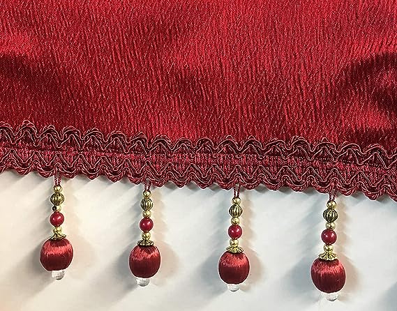 Bridget Crushed Satin Valance with Beaded Trim, Burgundy