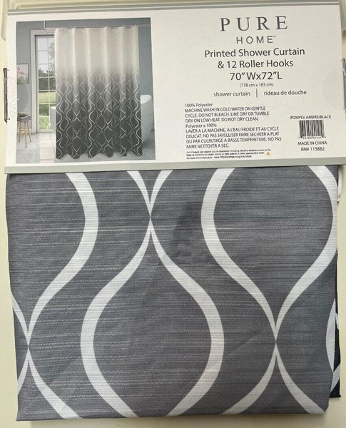 Pompeii Geometric Ombre Canvas Fabric Shower Curtain with 12 Metal Roller Hooks