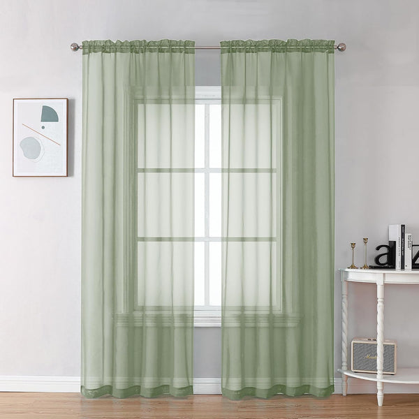 Set of 2 Sheer Voile Curtains 84" Long Sage Green