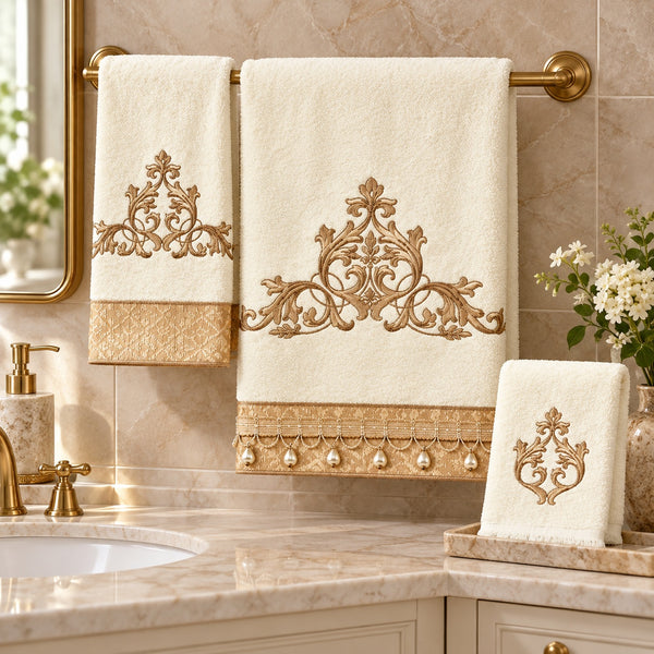 Avanti Monaco 3 Piece Bath Towel, Hand Towel and Fingertip Towel Set, Light Cream