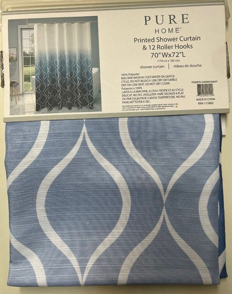 Pompeii Geometric Ombre Canvas Fabric Shower Curtain with 12 Metal Roller Hooks