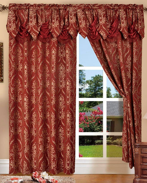 2 PENELOPIE CURTAIN PANELS WITH ATTACHED AUSTRIAN VALANCE 84 inches long window
