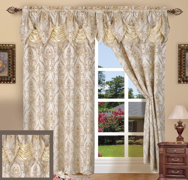 2 PENELOPIE CURTAIN PANELS WITH ATTACHED AUSTRIAN VALANCE 84 inches long window