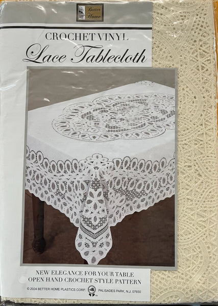 Vintage Look Crochet Lace Vinyl Tablecloth