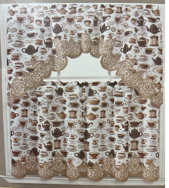Mocha Coffee Kitchen Curtain and Swag Set – Brown and Beige - photo 2