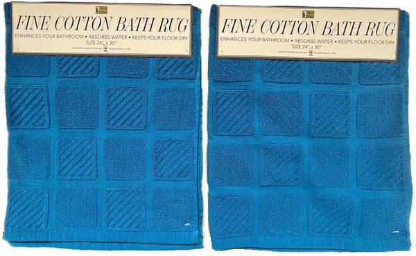 Blue 100% Cotton Terry Step Out Mats, set of 2