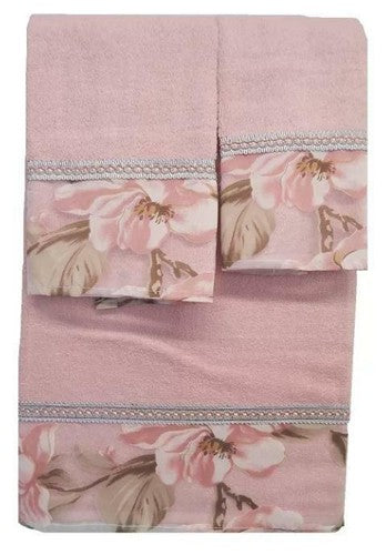 Melrose 3-piece cotton bath towel set in Pink