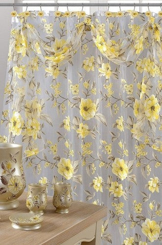 Melrose sheer floral shower curtain with scarf topper in Yellow