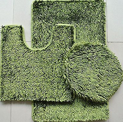 3 PIECE SHINY SOFT PADDED CHENILLE SHAG BATH RUG, CONTOUR RUG AND LID COVER SET