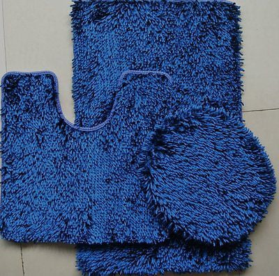 3 PIECE SHINY SOFT PADDED CHENILLE SHAG BATH RUG, CONTOUR RUG AND LID COVER SET
