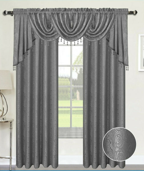 ANGELINA DAMASK TEXTURED CURTAINS, SILVER