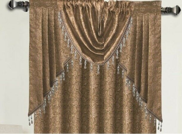 ANGELINA DAMASK TEXTURED CURTAINS, TAUPE