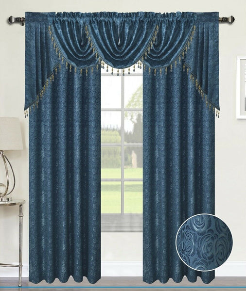 ANGELINA DAMASK TEXTURED CURTAINS, BLUE