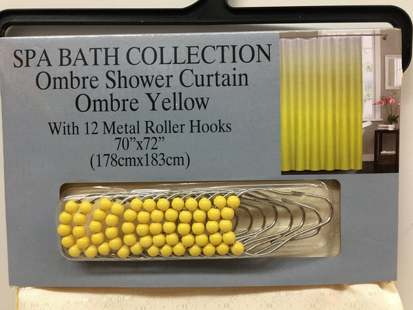 Ombre Waffle Fabric Shower Curtain with 12 Metal Roller Hooks, Yellow