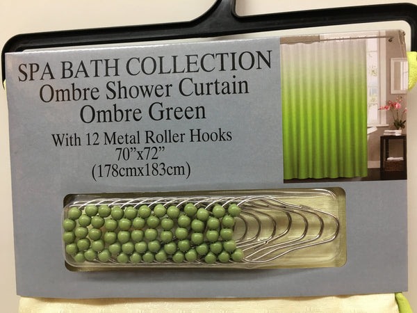 Ombre Waffle Fabric Shower Curtain with 12 Metal Roller Hooks, Green