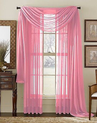 SHEER VOILE 216" WINDOW CURTAIN SCARF SCARVES PINK ROSE