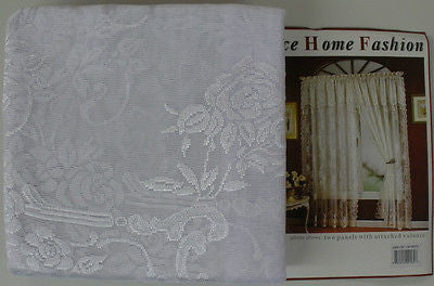 CARLY LACE CURTAIN PANEL WITH ATTACHED VALANCE WITH TASSELS