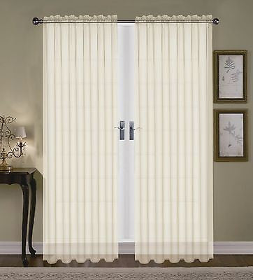 SET OF 2 SHEER VOILE TAILORED CURTAINS 84" LONG IVORY BONE BEIGE