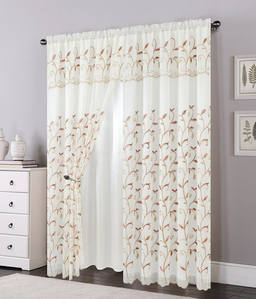 Set of 2 Lucia Embroidered Curtains with Attached Valance and Backing, 84" Long