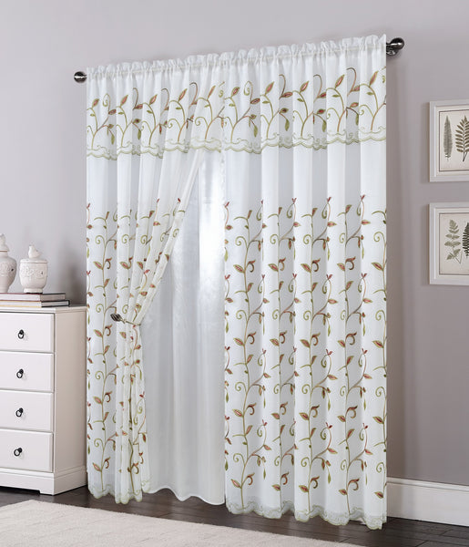 Set of 2 Lucia Embroidered Curtains with Attached Valance and Backing, 84" Long