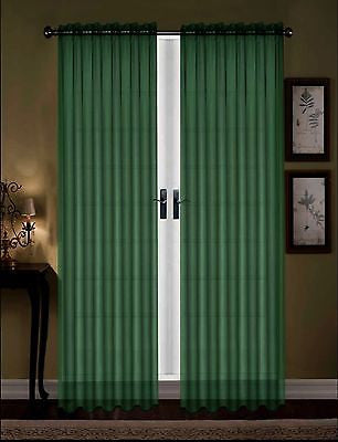 SET OF 2 SHEER VOILE TAILORED CURTAINS 84" LONG DARK GREEN