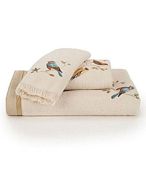 Avanti Gilded Birds 3 Piece Bath Towel, Hand Towel and Fingertip Towel Set Ivory