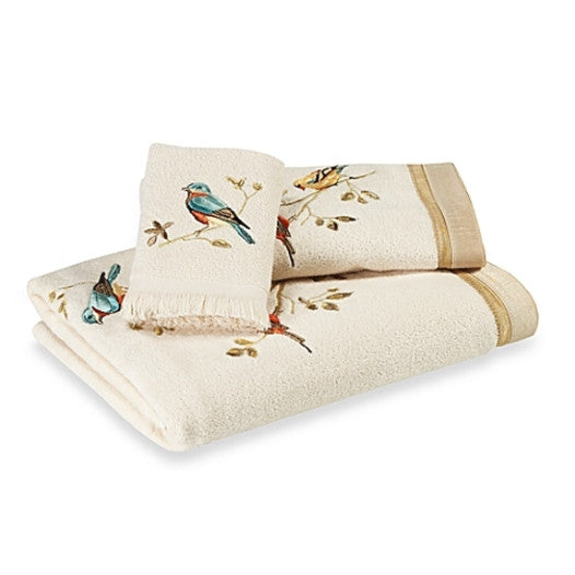 Avanti Gilded Birds 3 Piece Bath Towel, Hand Towel and Fingertip Towel Set Ivory