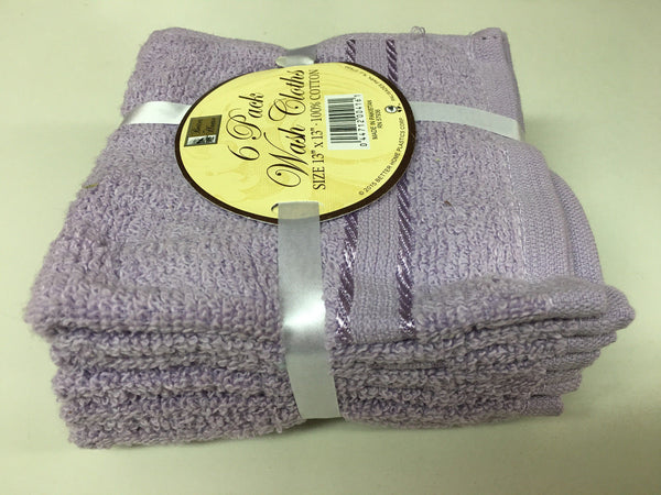 SET OF 6 100% COTTON TERRY WASH CLOTHS, GENEROUS 13 INCH X 13 INCH BETTER HOME
