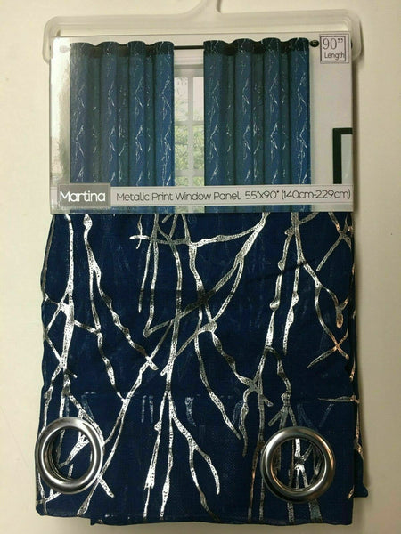 Set of 2 Martina Grommet Top Curtains with Silver Metallic Accents, 90" Long
